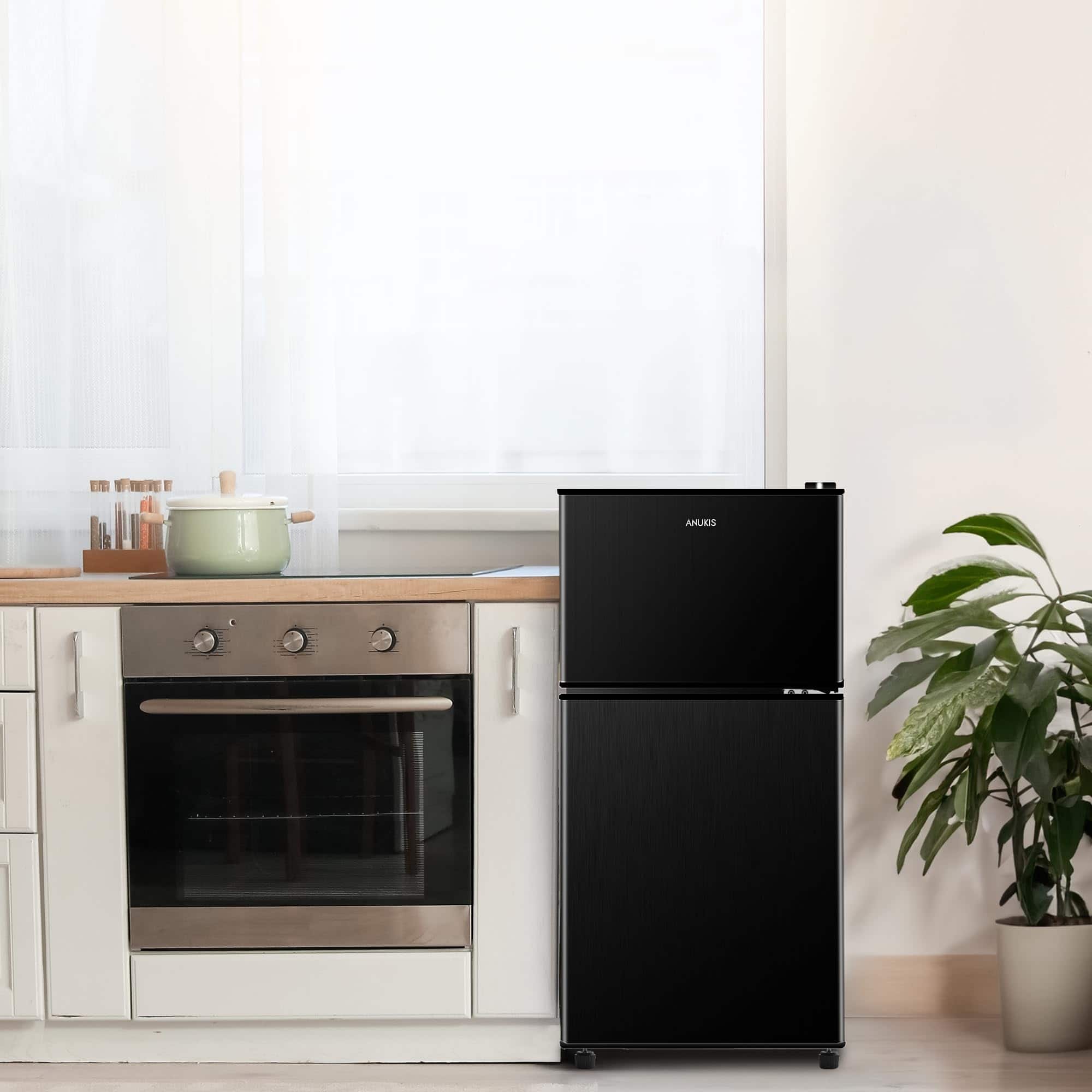 Boyel Living - 3.5Cu.Ft Compact Refrigerator Mini Fridge with Freezer, Small Refrigerator with 2 Door, 7 Level Thermostat Removable - Black