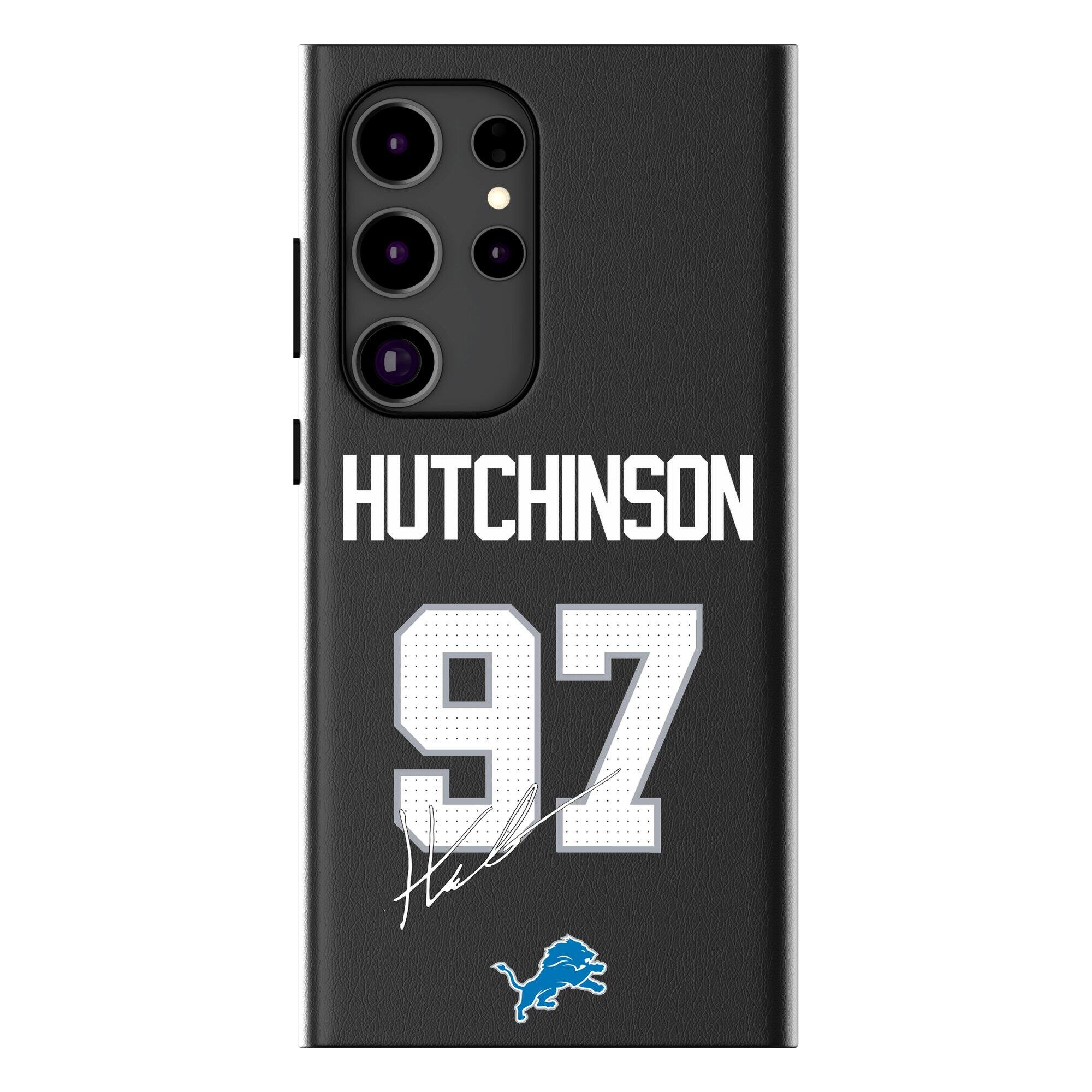 Front. Keyscaper - Aidan Hutchinson Black Detroit Lions Galaxy Magnetic Bump Case - S24 Ultra - Black.