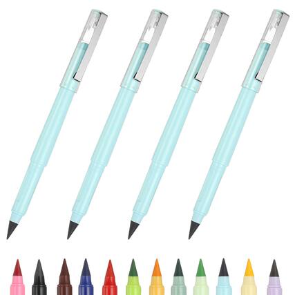 Front. Unique Bargains - Eternal Pencil, 4pcs Mech Sharpened Metal Pencils Set for Coloring, Sketch Drawing, Writing, Marker Light Blue - Marker Light Blue.