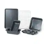 Front. Black+Decker - BLACK+DECKER 6-Piece Carbon Steel Bakeware Set,Includes Cookie Sheet, Cooling Rack, Loaf Pans, Cake Pan and Muffin Pan - Black.
