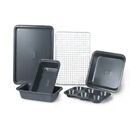 Black+Decker - 6-Piece Carbon Steel Bakeware Set,Includes Cookie Sheet, Cooling Rack, Loaf Pans, Cake Pan and Muffin Pan - Black