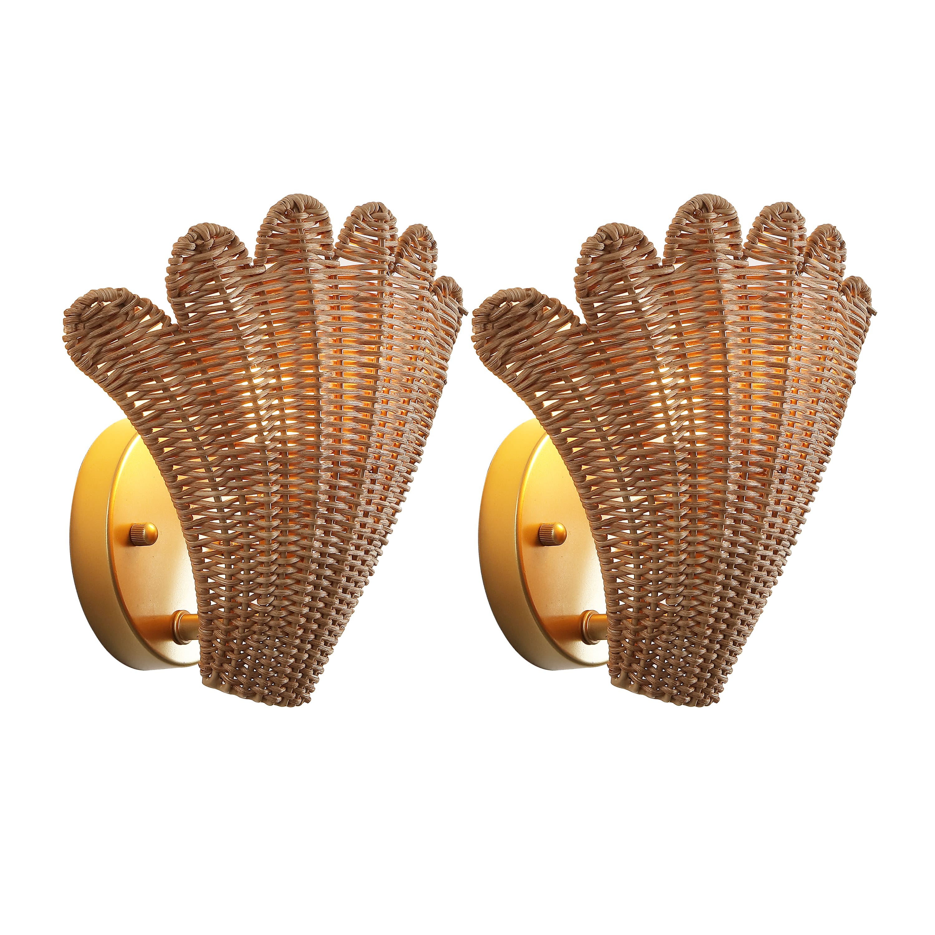 "Jonathan Y - Elodie 11.5"" Vintage Coastal 1-Light Rattan Scallop Shell LED Wall Sconce, Brown/Gold Painting (Set of 2) - Gold Painting/Brown" price history on PriceWatchPro