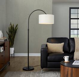 Loheer - 72 Inch Contemporary Metal Floor Lamp Oil Bronze Tall Standing Light with Linen Shade for Living Room - Natural