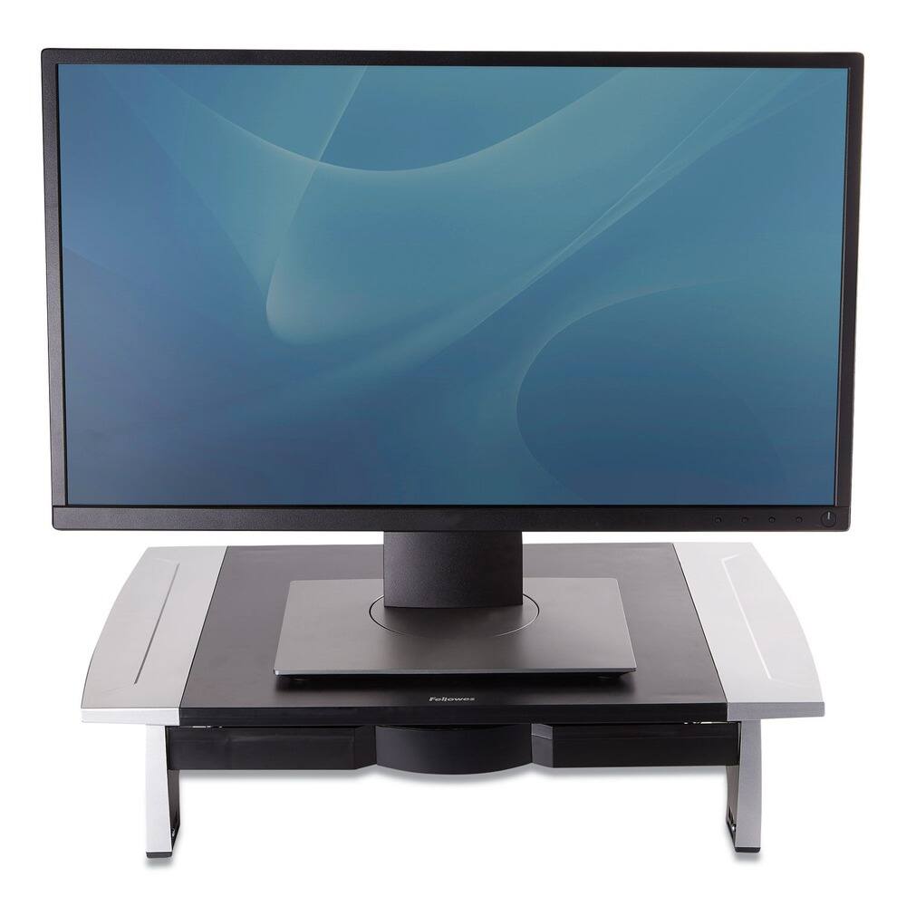 Left. Fellowes - Office Suites Standard Supports 80 lbs. 19.78 in. x 14.06 in. x 4 in. to 6.5 in. Monitor Riser For 21 in. Monitors - Black/Silver.