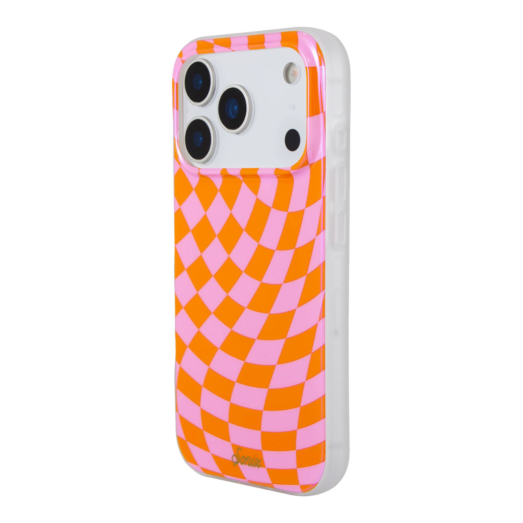 Left. Sonix - iPhone 17 Pro Case Checkmate Pink & Orange - Pink.