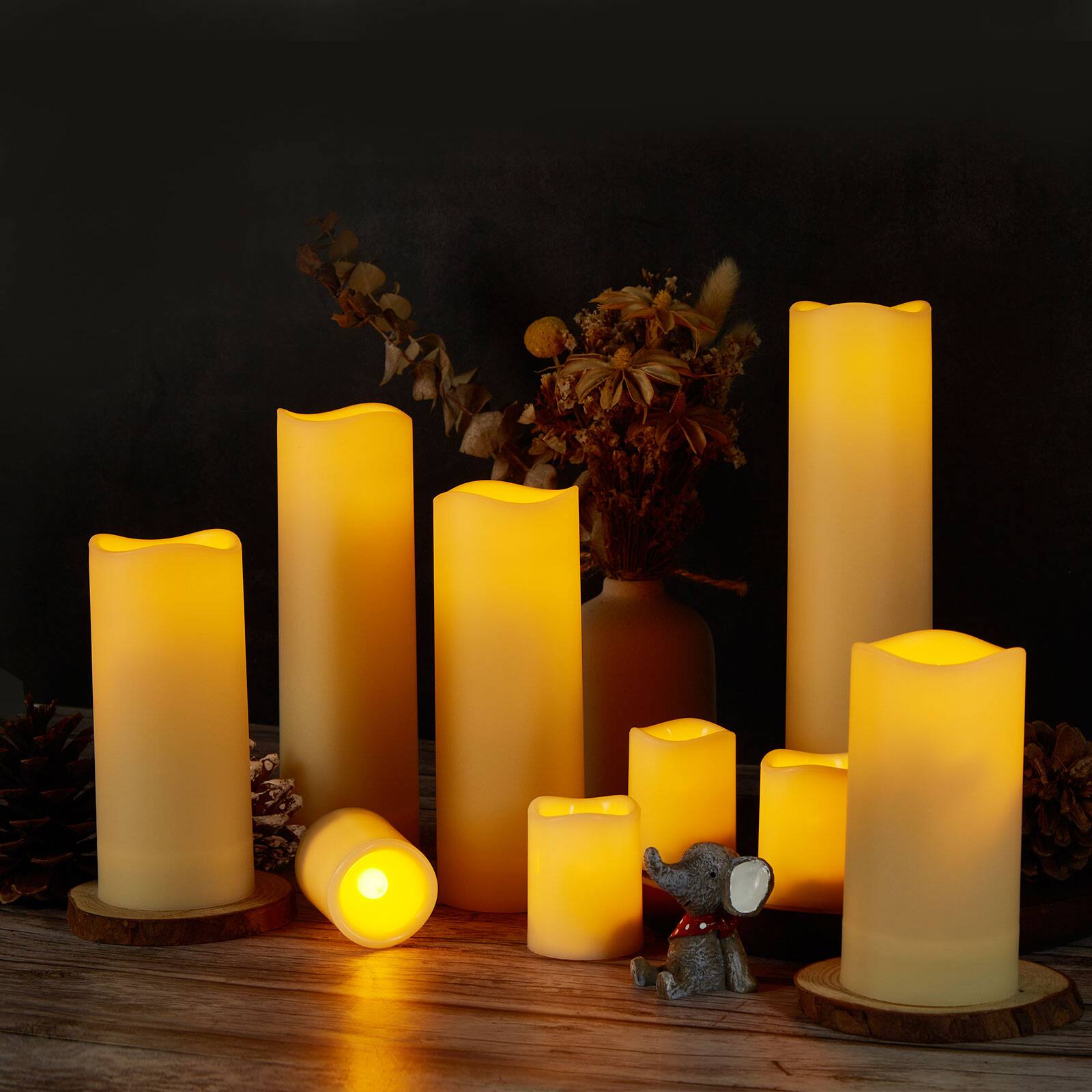 Alt View 1. IMAGE - 12 Pcs Flameless Flickering Candles LED Pillar Candles for Christmas Wedding Home Decor - Warm White.