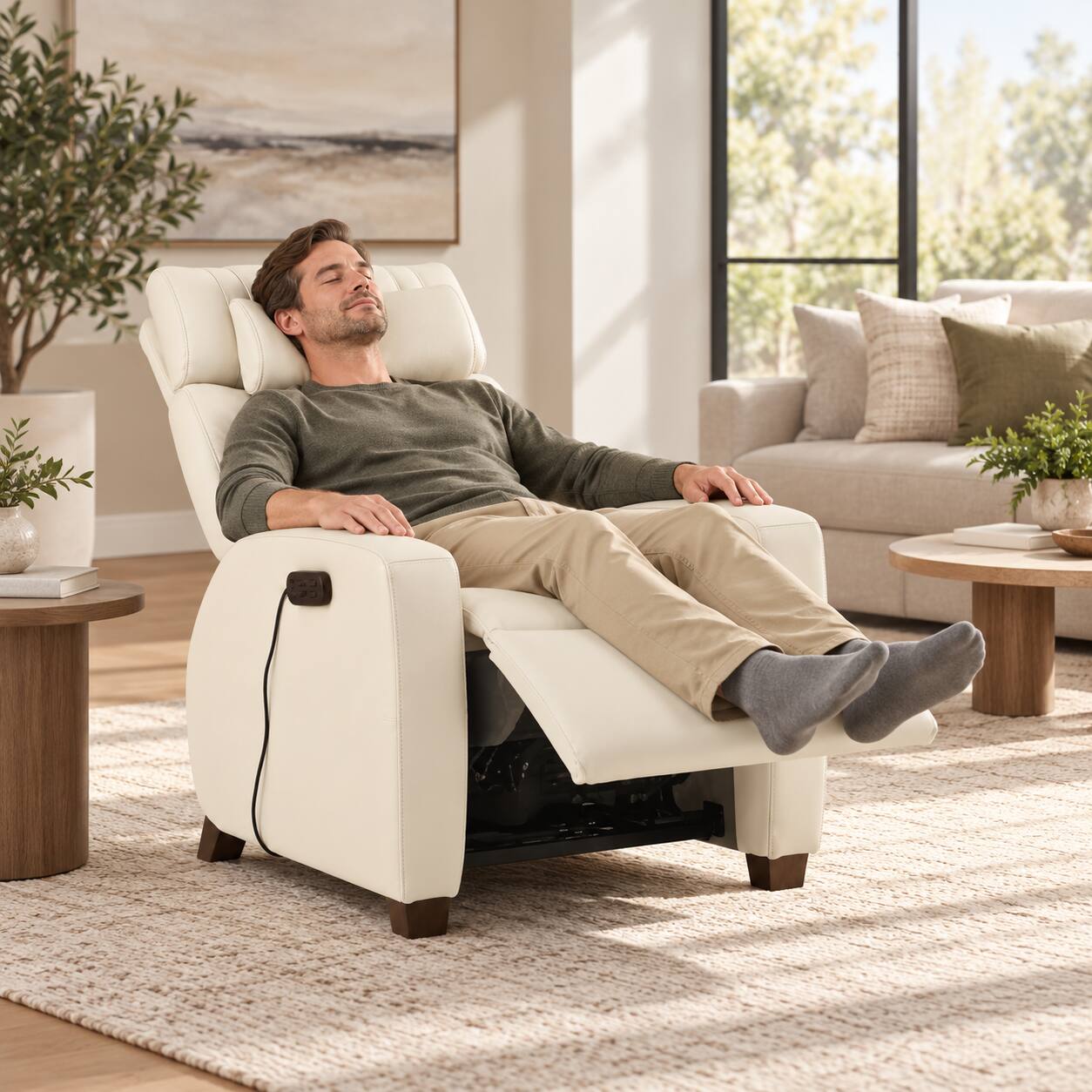 Alt View 1. Human Touch - Human Touch Vesta ZG Leather Zero Gravity Recliner with Heat & Vibration Massage - Cream.