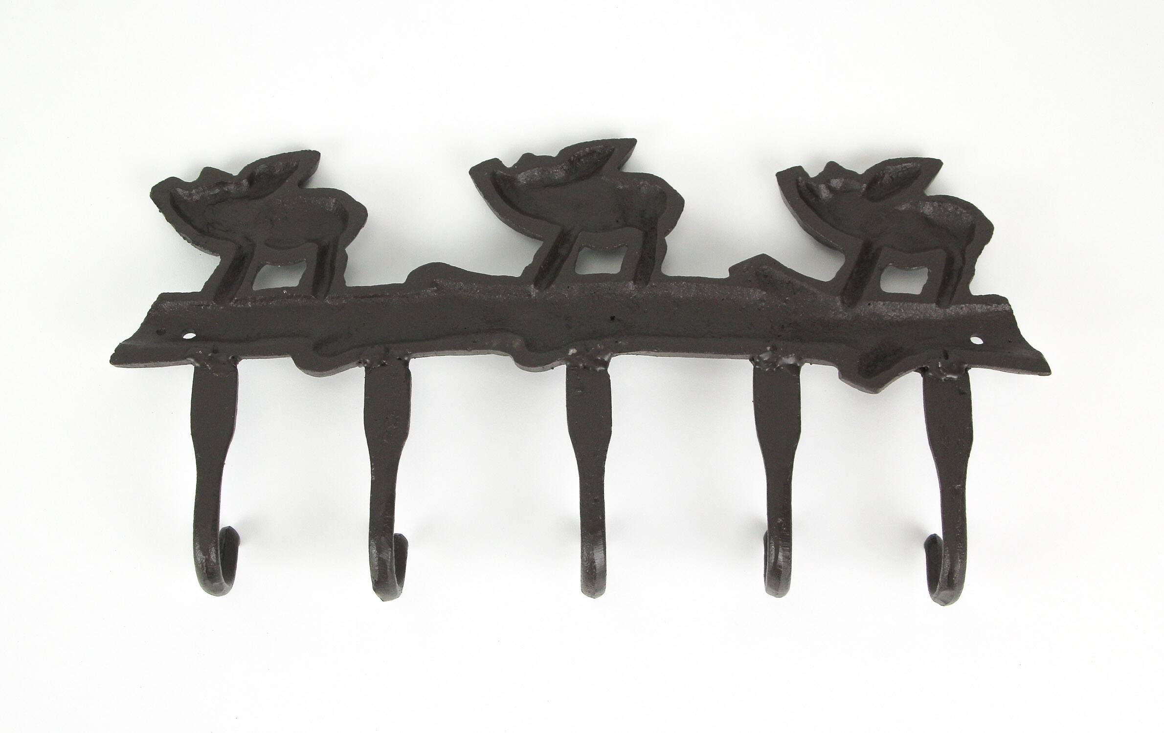 Alt View 2. De Leon Collections - Rustic Brown Cast Iron Flying Pigs 5 Hook Wall Rack Country Farmhouse Decor - Brown.
