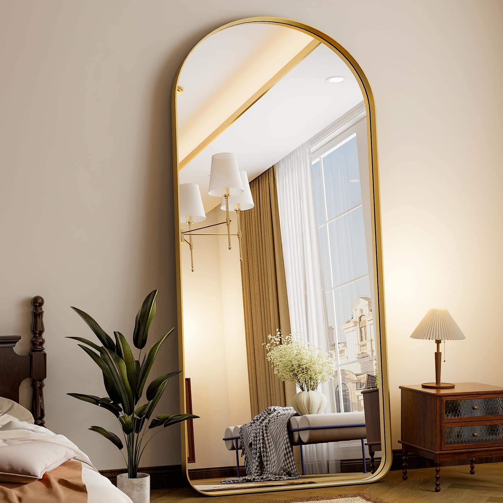 Comfort Essence - Oversized Full-body Mirror 76" X 34" Arched Full-length Metal Frame Floor For Bedroom Living dressing Roo - Gold-arched Deep Frame-71"L x 30"W
