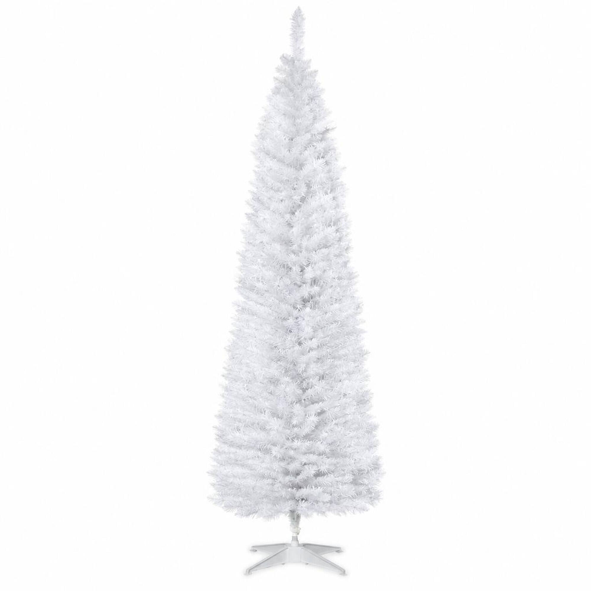 Front. RYHNUYNE - Slim Pencil Artificial Christmas Tree With 499 Realistic Tips, Plastic Stand Easy Setup Narrow Holiday Home Decor - White.