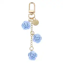 Unique Bargains - Rose Flower Beaded Key Chains Mini Rose Pendant Keyrings Elegant Car Keychains for Women Purse Handbag Bag Keys - Light Blue