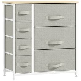 Homcom - 7-Drawer Dresser Storage Tower Cabinet Organizer Unit, Easy Pull Fabric Bins with Metal Frame for Bedroom - Light Gray