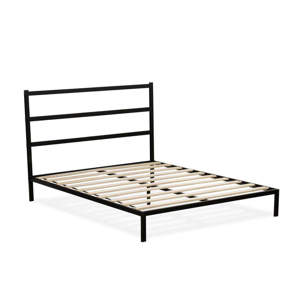 Angle. East West Furniture - Fulton Queen Platform Bed with 5 Metal Legs - Magnificent Bed in Powder Coating Black Color - Black.