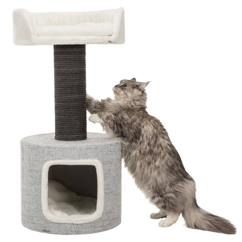Left. TRIXIE - Fonda XXL Sisal & Plush 2-Level 39" Cat Tree with Scratching Post & Condo, Gray - Gray.