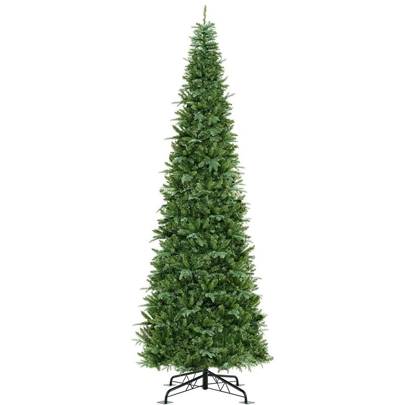 Angle. WELLFOR - 12ft Pre‑lit Hinged Artificial Christmas Tree with 2517 Lush Branch Tips &800 Warm‑White LED Lights - Green.