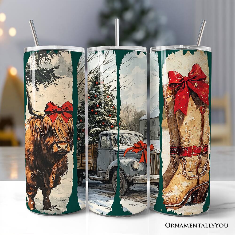 Back. OrnamentallyYou - Small Town Christmas 20oz Tumbler With Lid and Stainless Steel Straw - Multicolored.