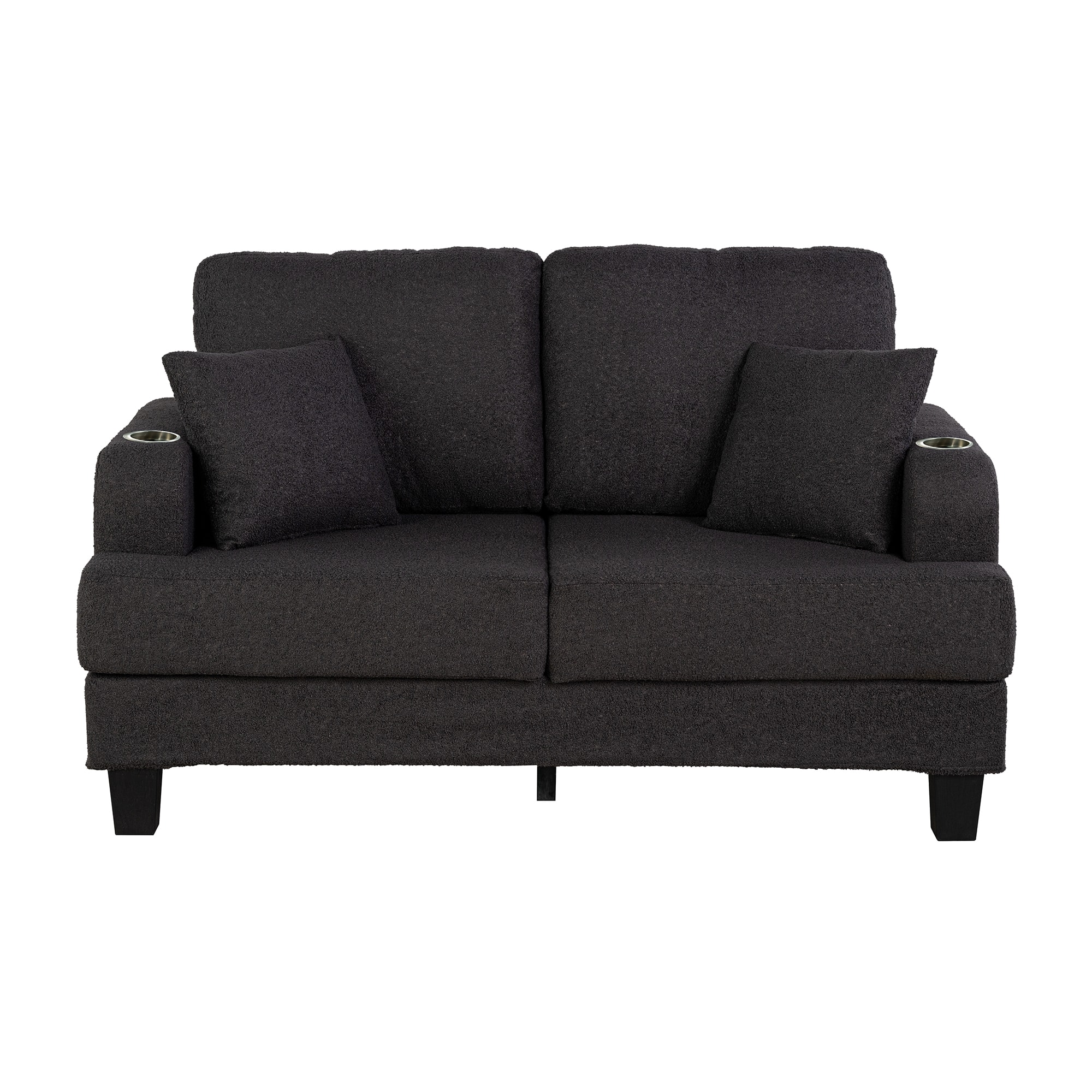 Vaczon - Modern Double Loveseat Couch with Built-in Cup Holders and Soft Throw Pillows Cozy Seating for TV, Movies & Gaming - Charcoal black