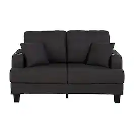 Vaczon - Modern Double Loveseat Couch with Built-in Cup Holders and Soft Throw Pillows Cozy Seating for TV, Movies & Gaming - Charcoal black