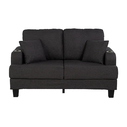 Front. Vaczon - Modern Double Loveseat Couch with Built-in Cup Holders and Soft Throw Pillows Cozy Seating for TV, Movies & Gaming - Charcoal black.