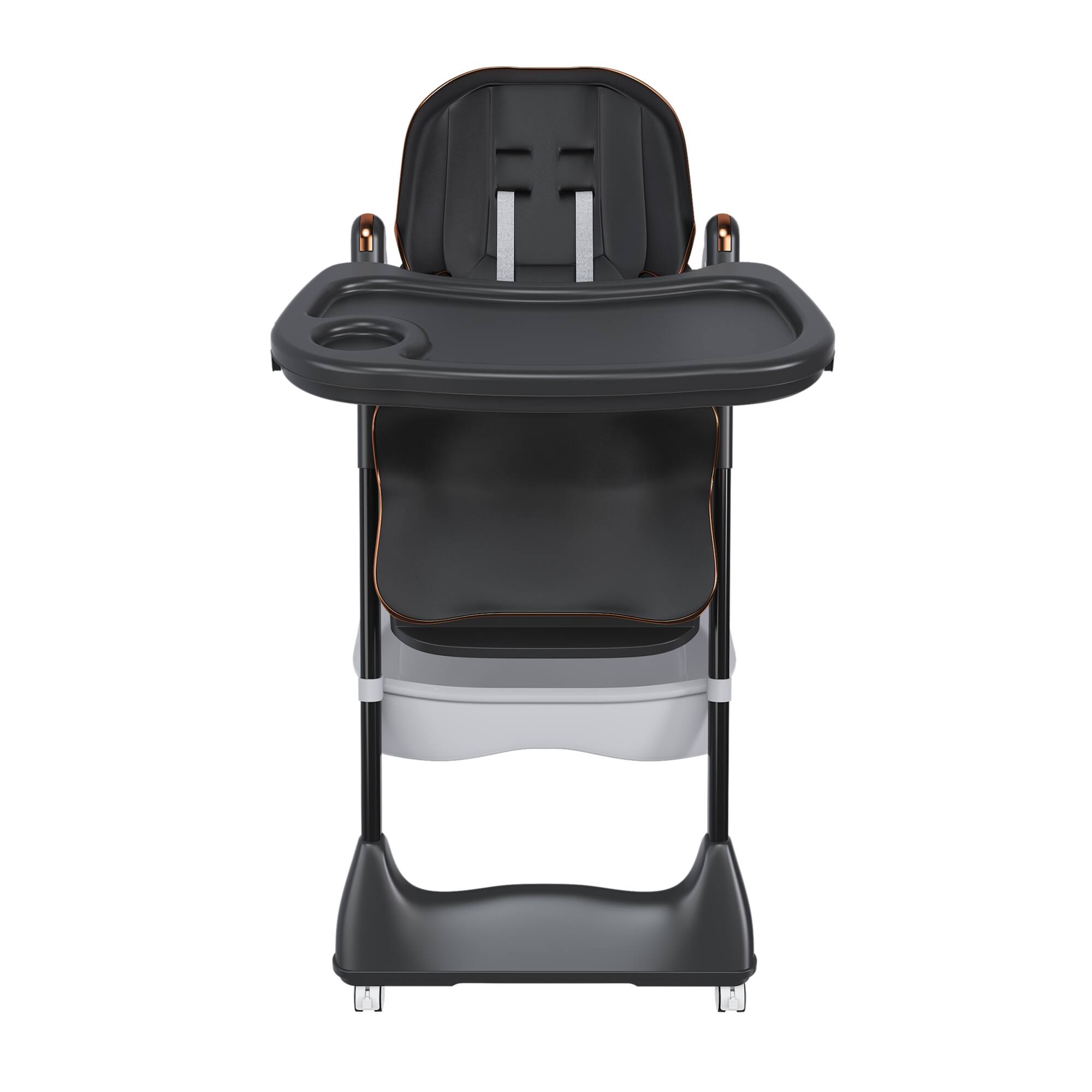 Angle. GOODSILO - Adjustable Infant High Chair for Ages 0-6 Years - Portable Feeding Seat with Safety Harness and Locking Wheels - Black.