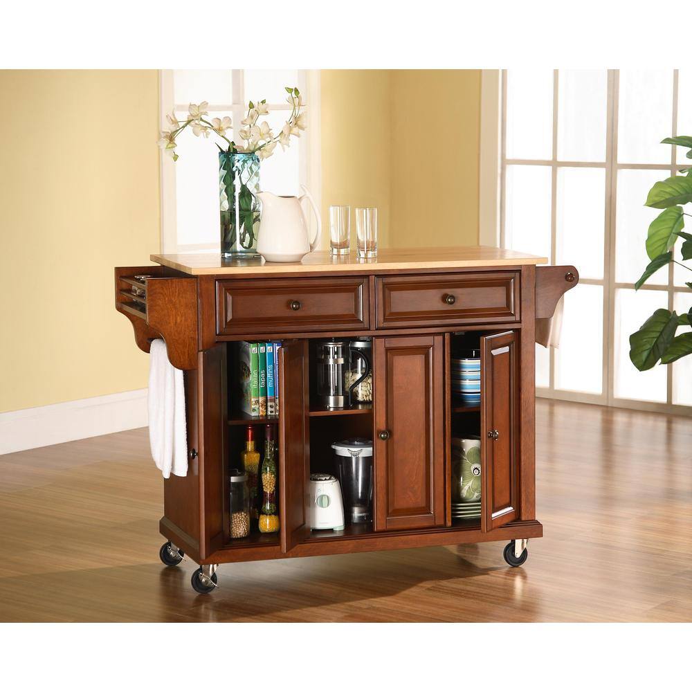 Back. Crosley Furniture - Full Size Wood Top Kitchen Cart - Cherry.