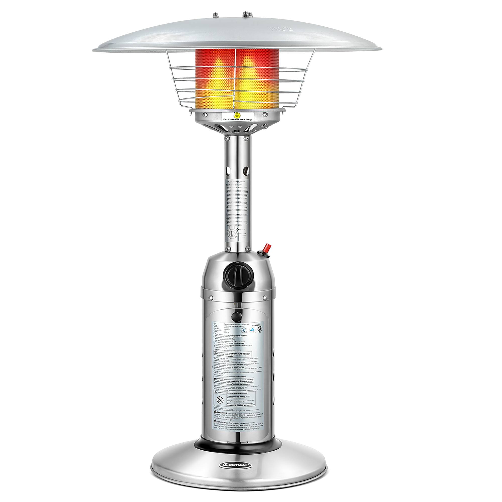 Costway - Patio Heater 11,000BTU Portable Tabletop Stainless Steel Standing Propane Heater - Silver