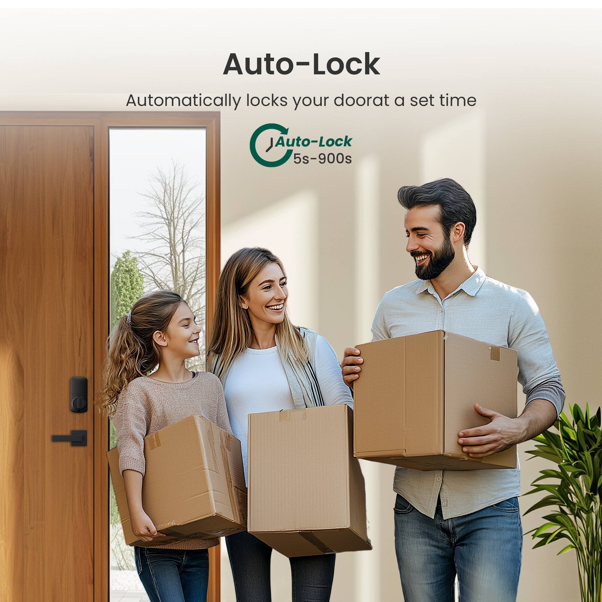Auto-Lock  
Automatically locks your door at a set time  
Auto-Lock  
5s-900s