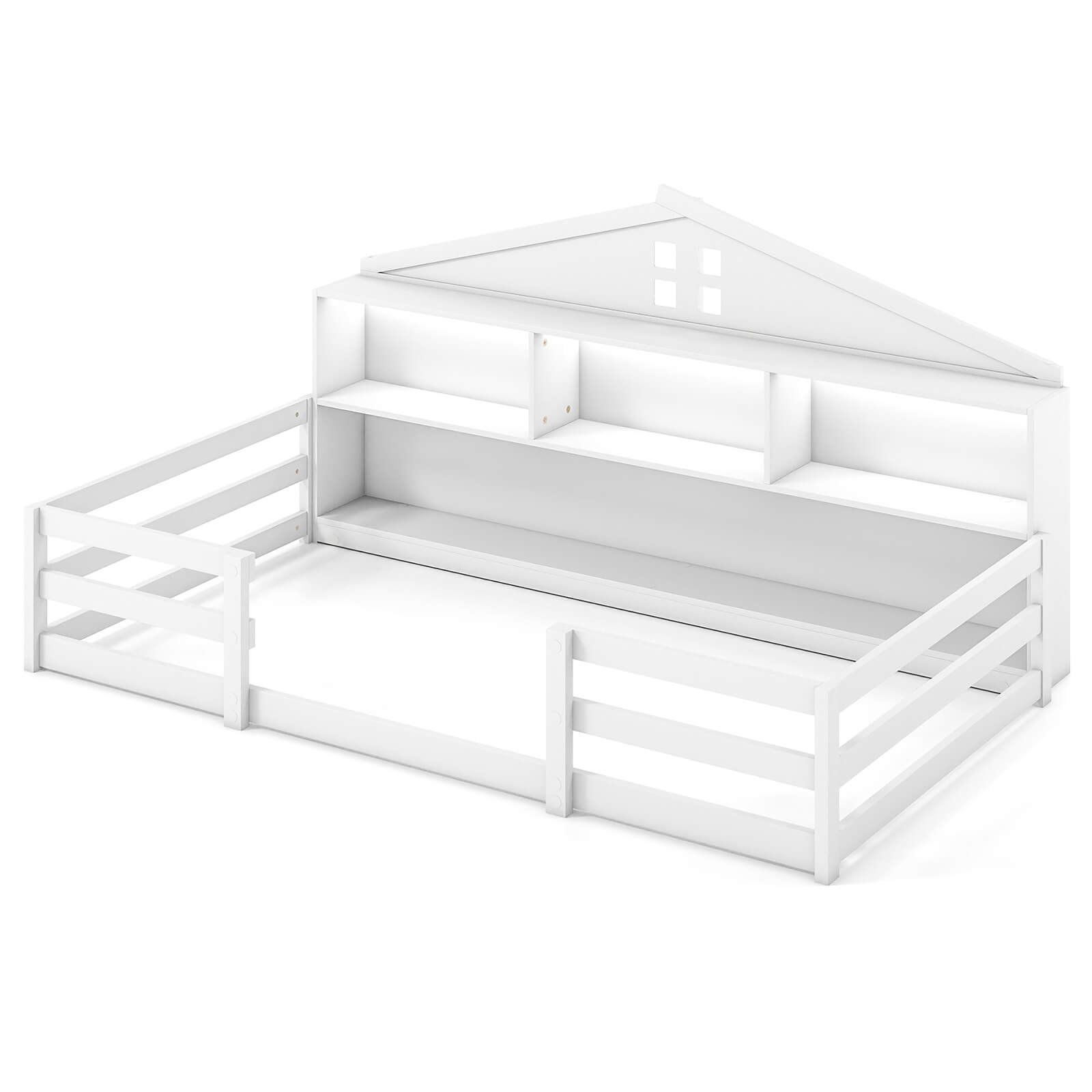 Costway - Twin Size Montessori Floor Bed with LED Lights Safety Guardrails Compartments Shelf - White price history on PriceWatchPro