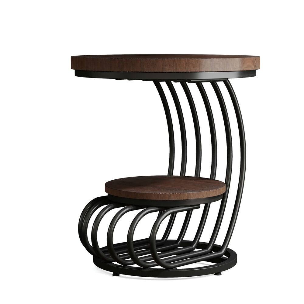 Back. Kadyn - Kadyn Sofa Side End Table, Round Couch Table, 2 Tiers Faux Marble Side Table with Storage Shelf,Rustic Brown - Brown.