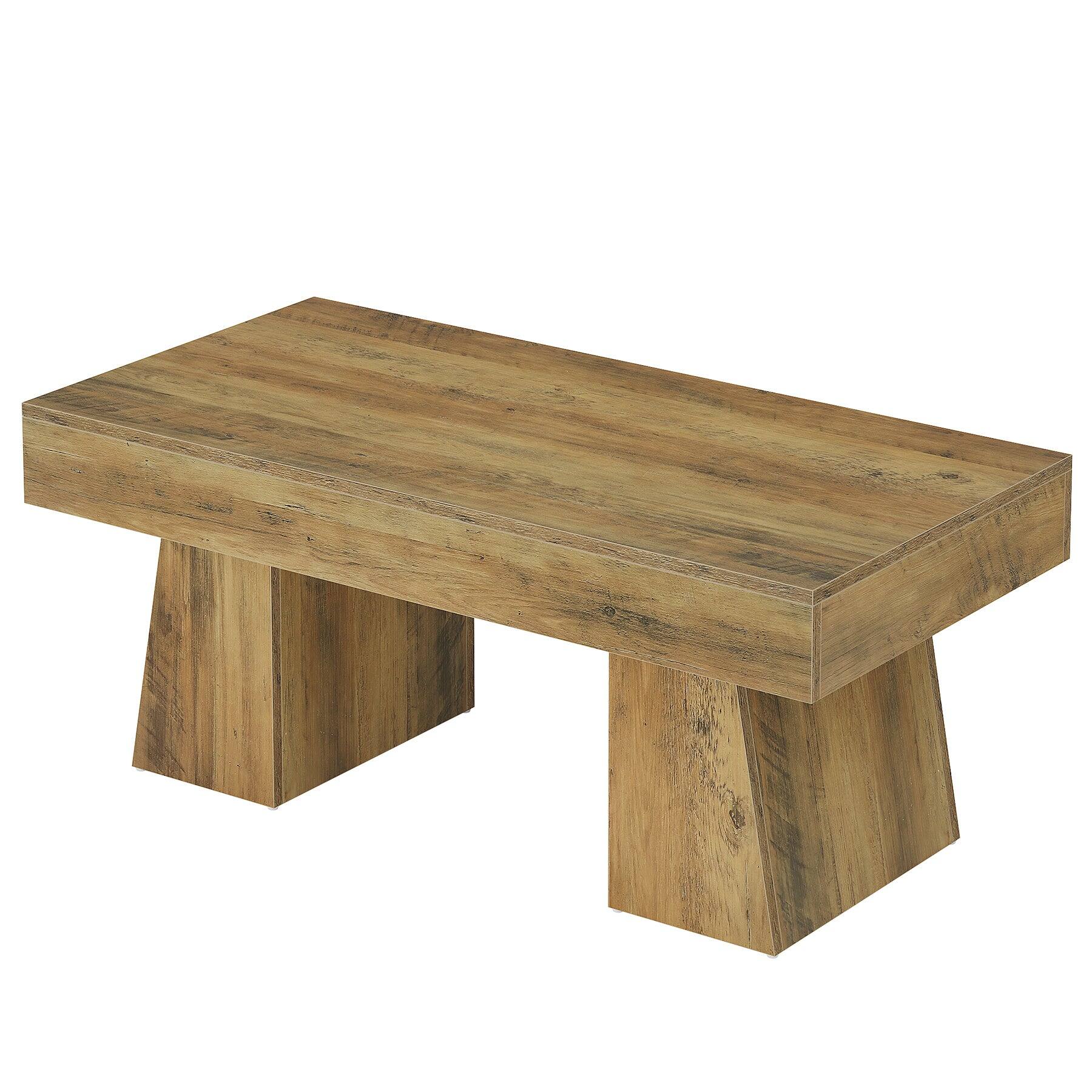 Alt View 4. Tribesigns - Coffee Table with Engineered Wood Construction, Adjustable Feet and Rectangular Top for Living Room - Brown.