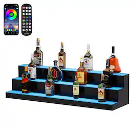 VEVOR - LED Lighted Liquor Bottle Display, 3 Tiers 40 Inch Commercial Illuminated Home Bar Shelf - Transparent