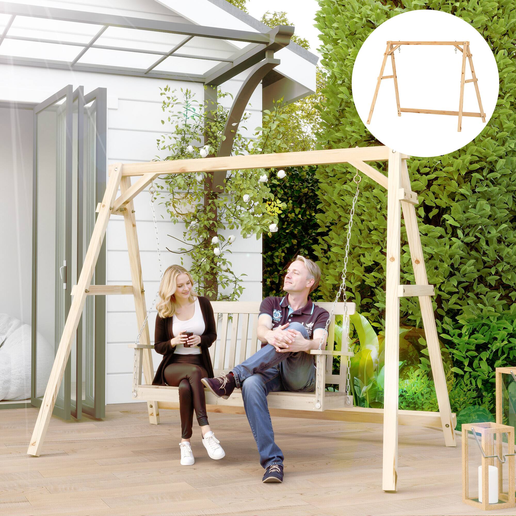 Alt View 7. Outsunny - Porch Swing Frame, Heavy Duty A-Frame Hanging Chair Stand Only with Reinforced Bars for Porch - Teak.