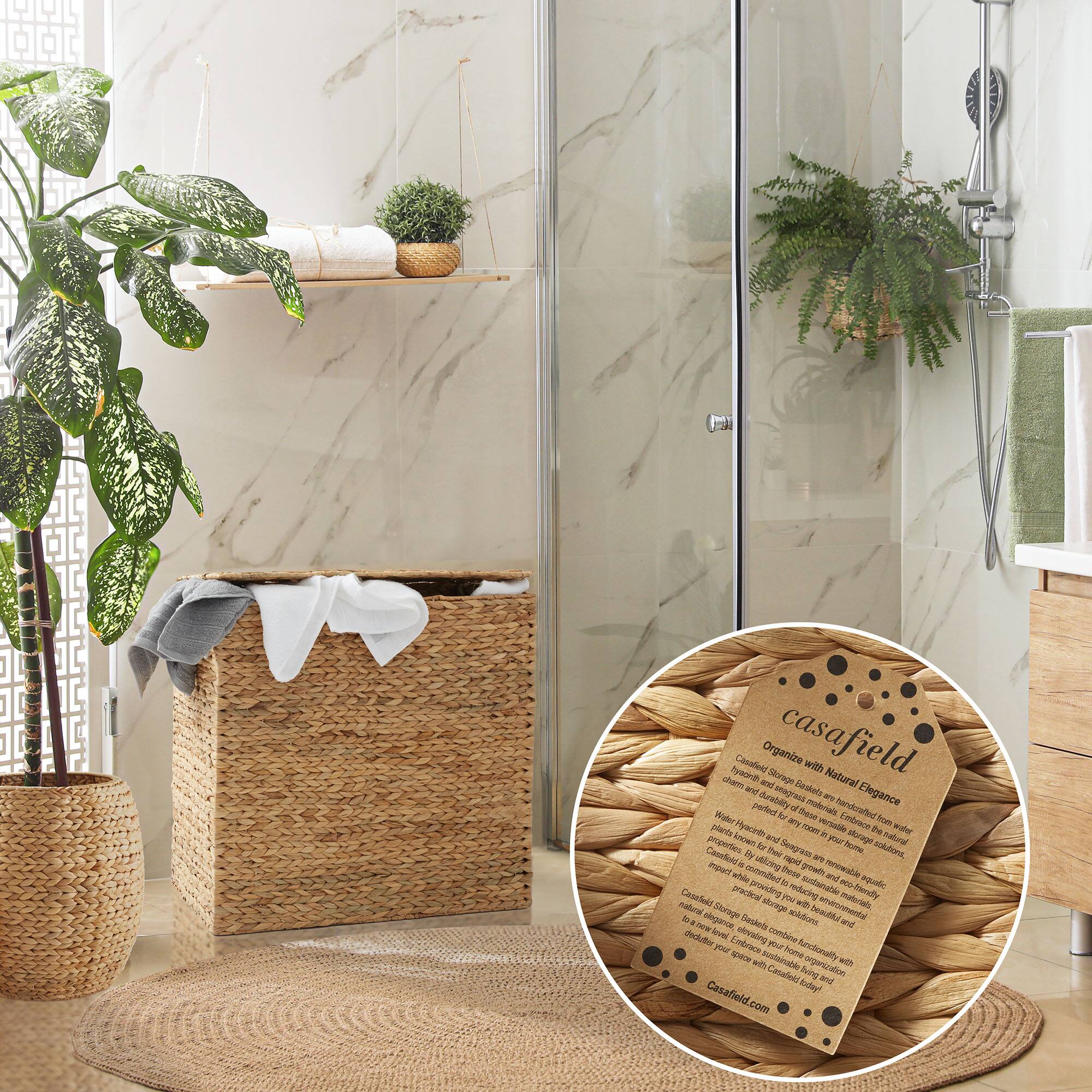 Organize with Natural Elegance

Casafield's handcrafted Water Hyacinth baskets are the perfect addition to any bathroom. Embrace the natural beauty of these sustainable, eco-friendly storage solutions. Each basket is meticulously crafted to provide ample space for towels, toiletries, and other essentials, while adding a touch of elegance to your space.

The baskets are made from high-quality water hyacinth, a fast-growing aquatic plant that is sustainably harvested. This material is known for its durability and ability to absorb moisture, making it ideal for bathroom use. The baskets are also lightweight, making them easy to move around as needed.

Casafield is committed to using sustainable materials and practices, ensuring that each basket is not only functional but also environmentally friendly. The baskets are designed to enhance your bathroom's decor, providing both style and practicality.

Visit Casafield.com to explore our range of water hyacinth baskets and other home storage solutions.