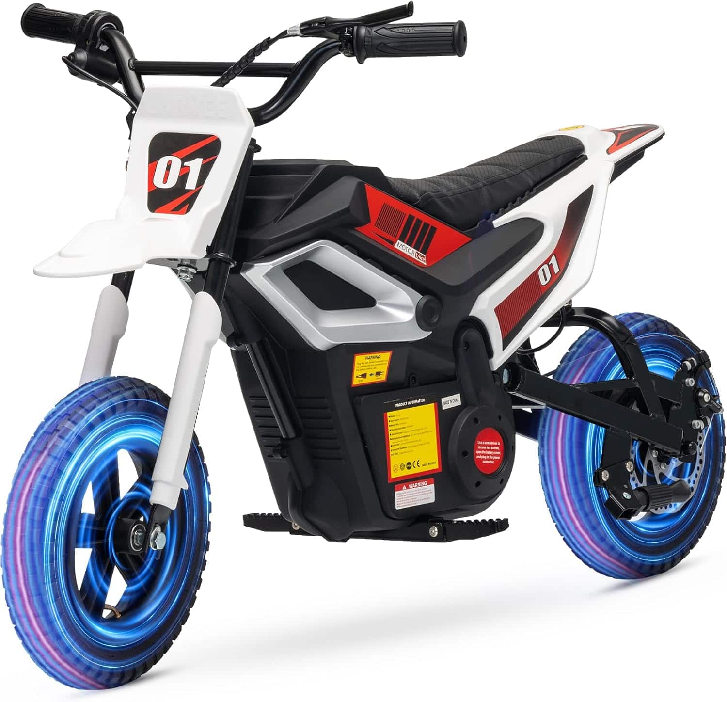 Homhougo - 24V Kids Electric Dirt Bike, 350W Mini Off-Road Motorcycle, 12” Fat Tires, Up to 14 MPH
