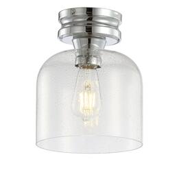 Jonathan Y - Domenic 7.75" Metal/Seeded Glass LED Flush Mount - Chrome