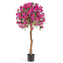 Costway - 4.5FT Artificial Tree Azalea Artificial Tree w/ Plastic Pot for Indoor & Outdoor - Red