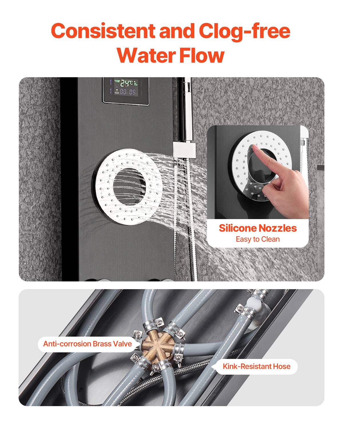 Consistent and Clog-free Water Flow

Silicone Nozzles
Easy to Clean

Anti-corrosion Brass Valve

Kink-Resistant Hose
