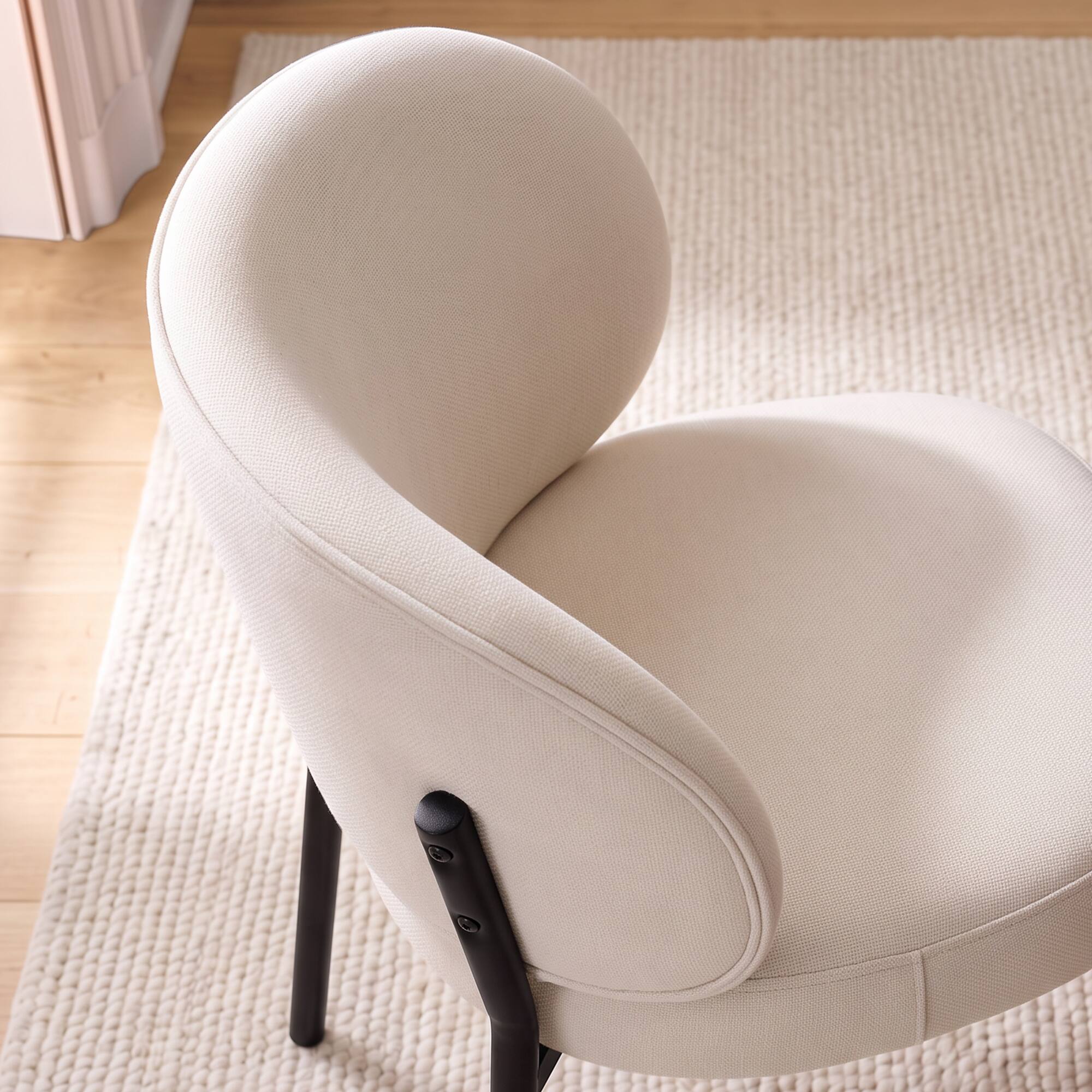 Back. KERDOM - Modern 2pcs Dining Chair, Upholstered Chenille Kitchen Chair, Widen Curved Backrest, Metal Leg, Armless Restaurant Chair - Beige.
