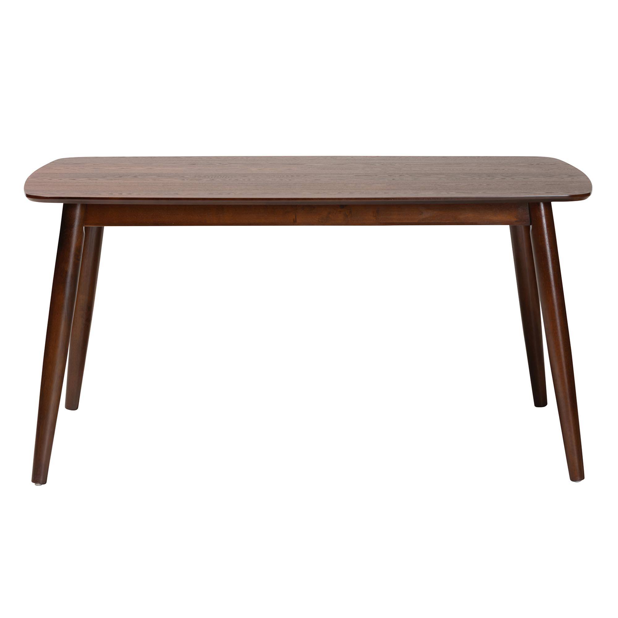 Angle. Baxton Studio - Flora Mid-Century Modern Finished Wood Dining Table - Walnut Brown.