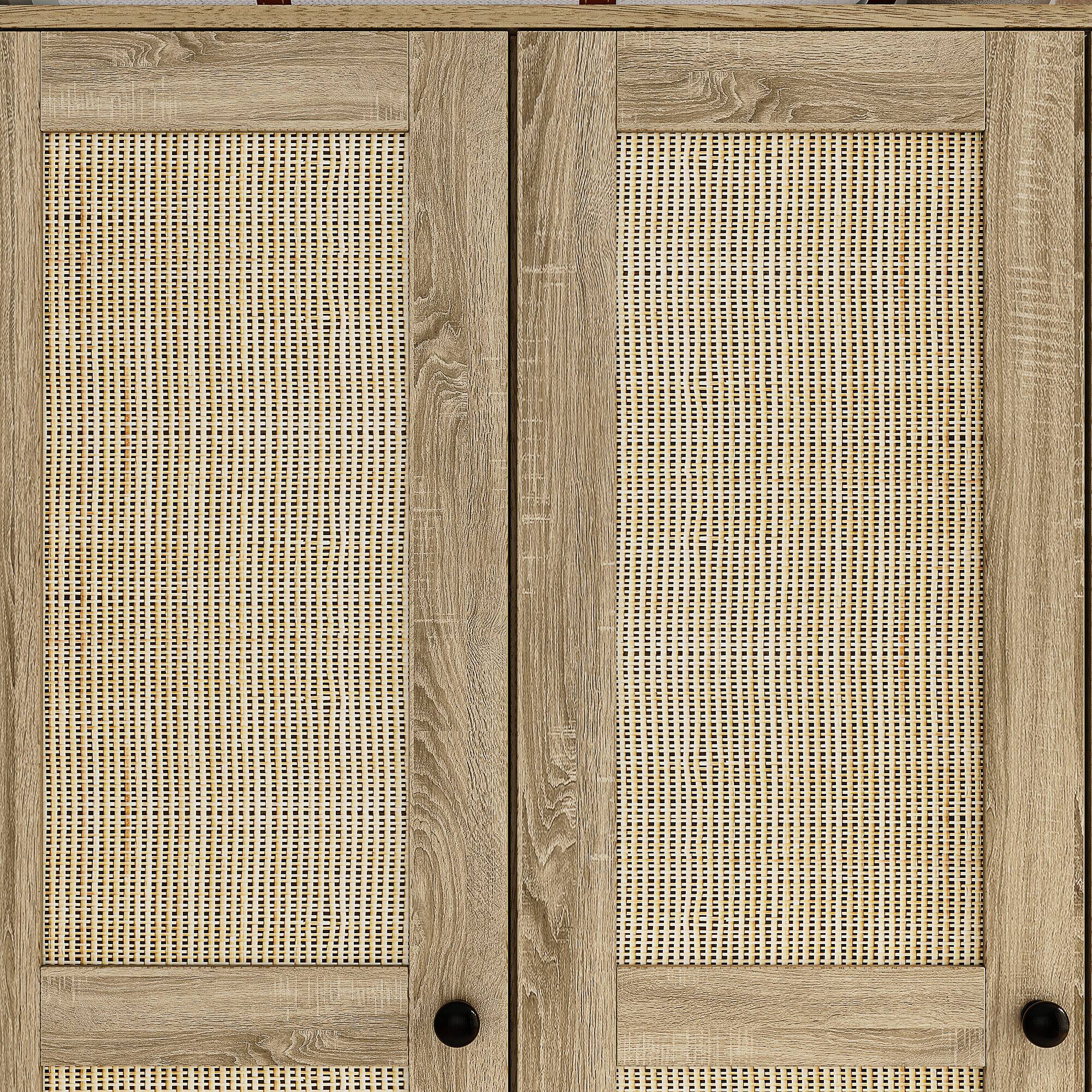 Alt View 5. Famapy - Woven Rattan Wardrobe with Large Hanging Space, Multi-Shelf Storage & Drawers for Bedroom & Closet - Wooden.