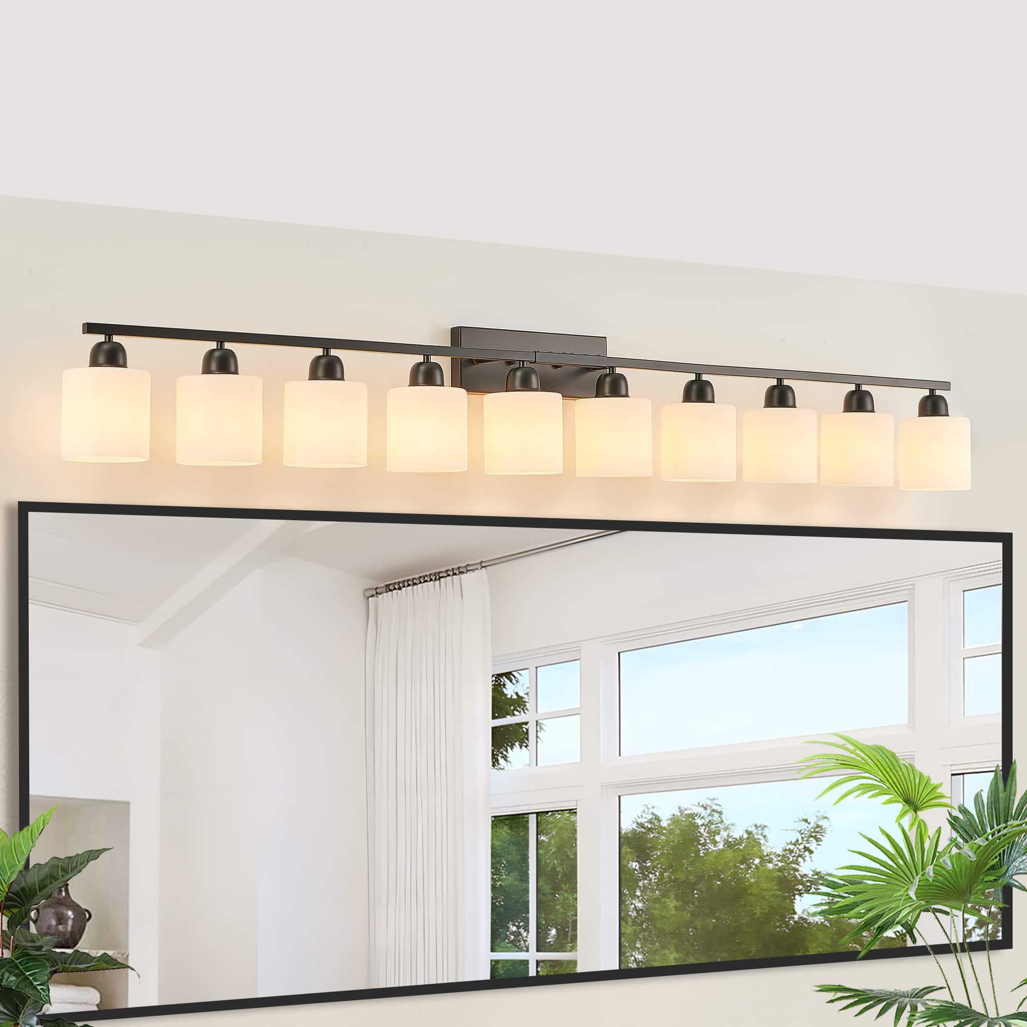 HOMLUX - 64.96 in. 10 Lights Black LED Vanity Light Bar with Crystal Shade