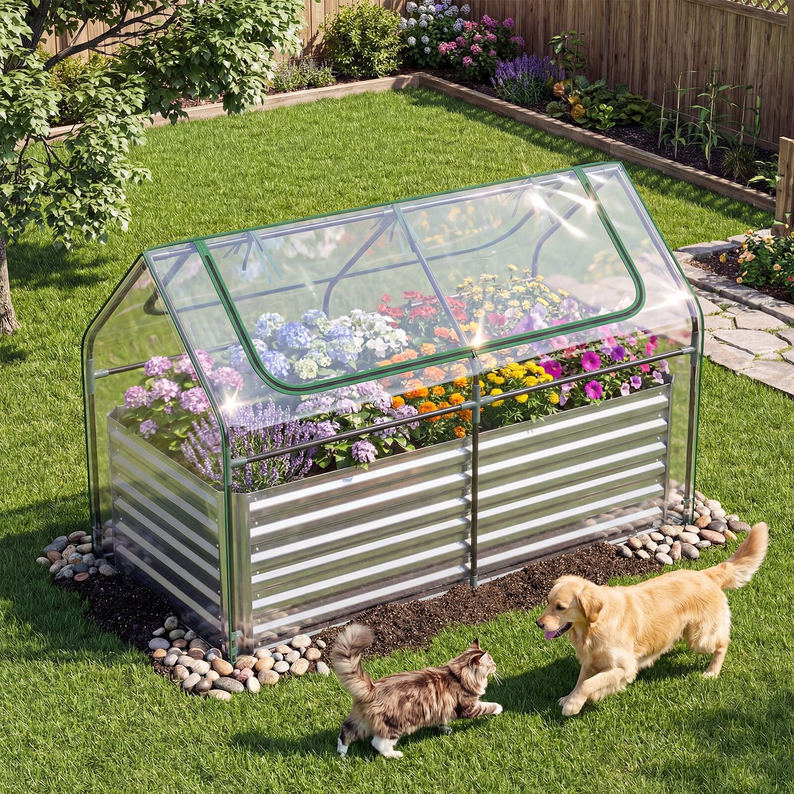 Alt View 1. Gymax - Gymax Galvanized Raised Garden Bed w/ Cover68''x33''x21''Planter Box w/ Mini Greenhouse Sliver & Clear - Silver.