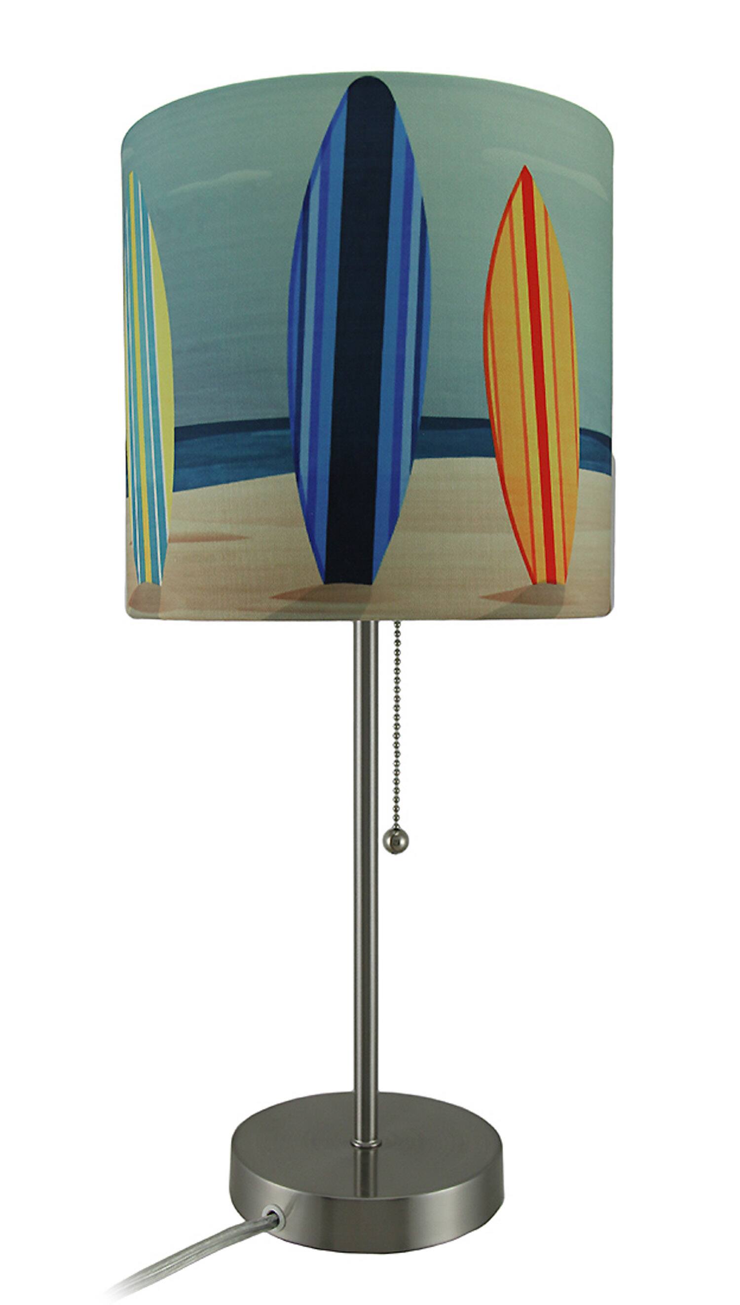 Alt View 1. Zeckos - Set of 2 Stainless Steel Table Lamps w/ Decorative Surfboard Shades - Multicolored.