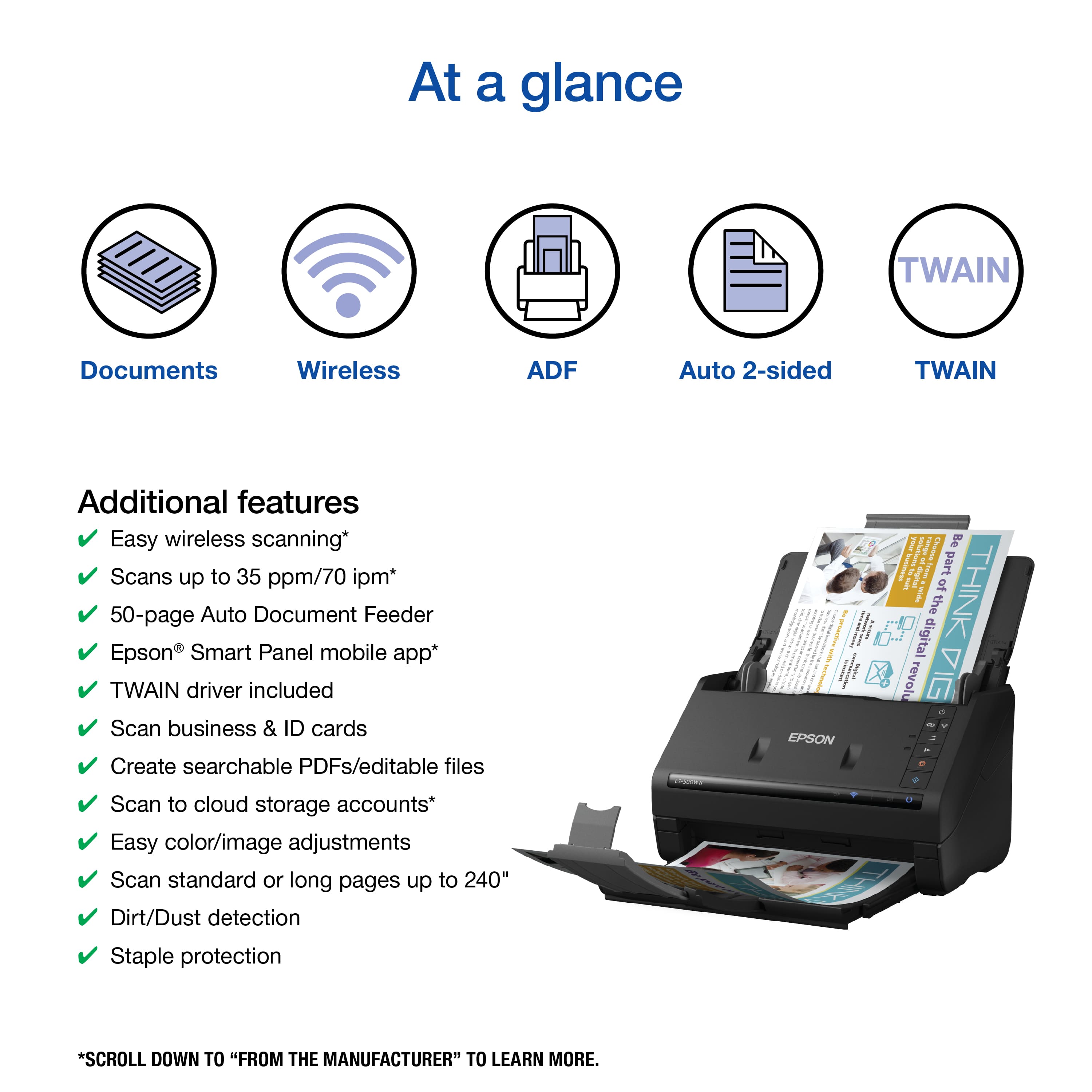 Epson – WorkForce ES-500W II Wireless Duplex Desktop Document Scanner – Black Sansujyuku sansujyuku.com