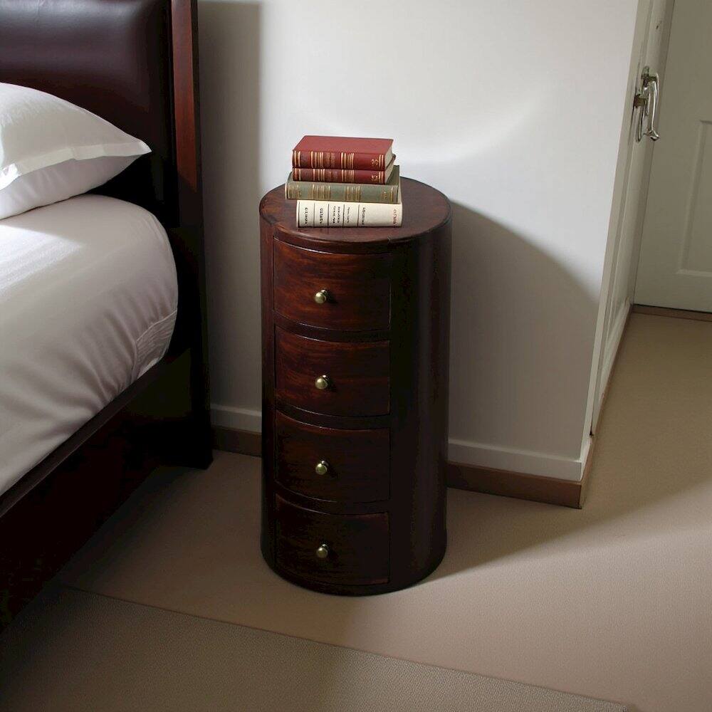 Back. Starlight Canyon Home - Round End Table with Storage – Side Table with Drawer in Brown Wood - Medium Brown.