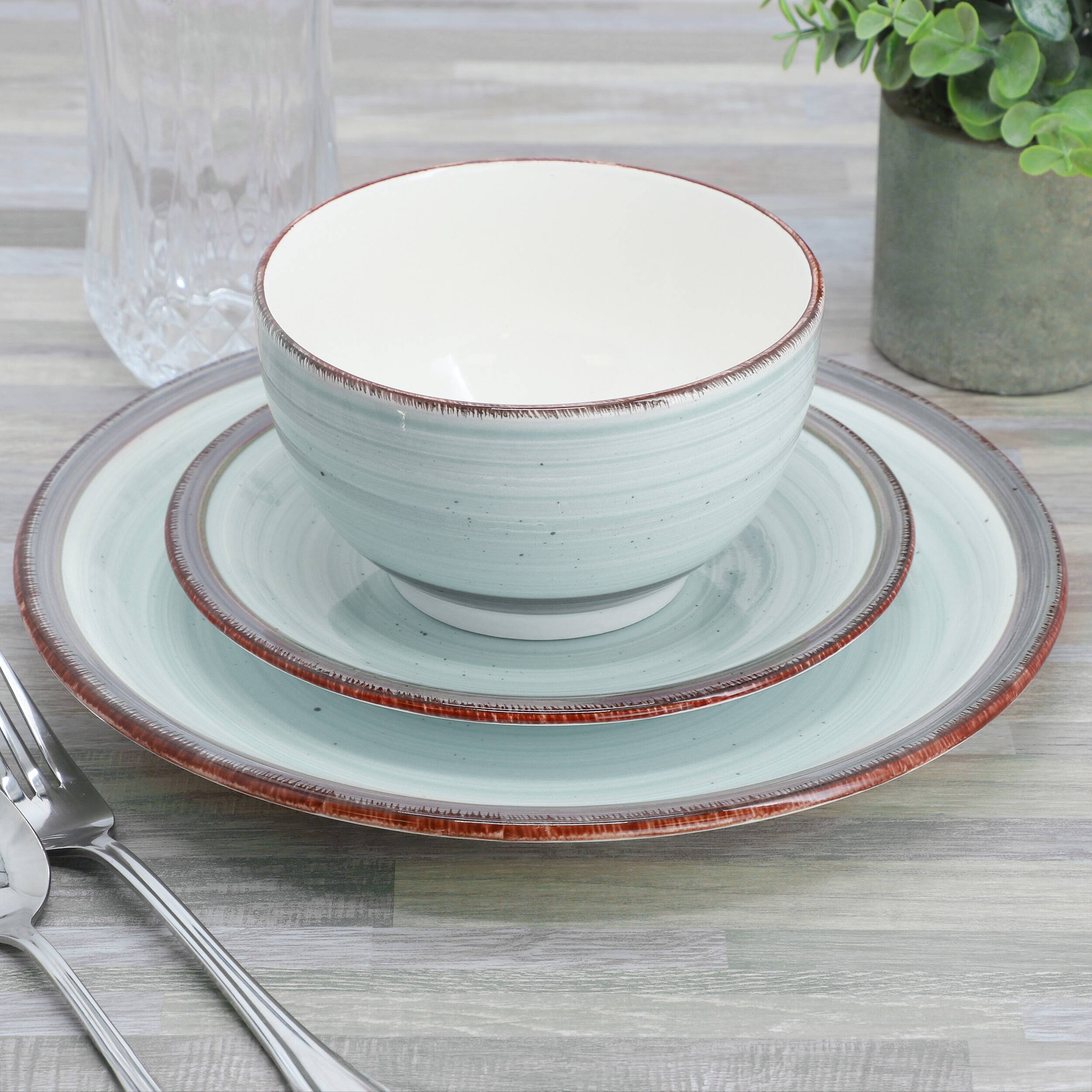 Alt View 6. Gibson - Gibson Home Holcomb 12 Piece Ceramic Dinnerware Set in Light Blue - Light Blue.