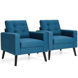 Gymax - Set of 2 Upholstered Accent Chair Single Sofa Armchair w/ Wooden Legs - Navy