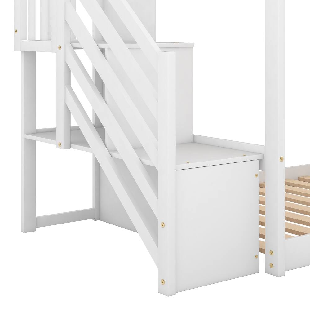 Alt View 7. Loheer - Loheer Twin Over Twin Bunk Bed with Slide Stairway White - White.