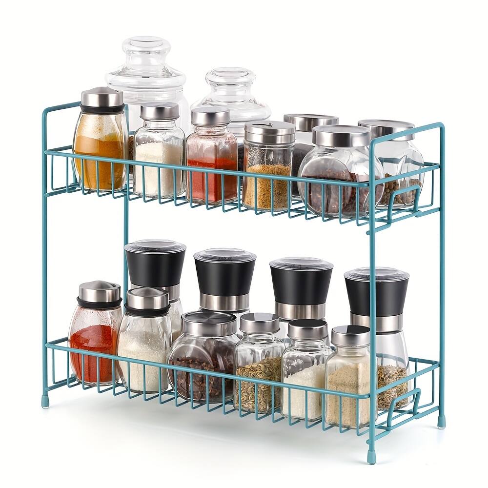 Alt View 1. Oumilen - 2-Tier Countertop Spice Rack Organizer, Lake-Blue Metal Kitchen Storage Shelf 14.21 x 5.8 x 12.1 in for Jars Bottles - Lake‑blue.