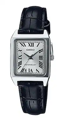 Casio - Analog Quartz LTP-V007L-7B1 Ladies Watch Rectangle Case Leather Strap Silver Dial - Black